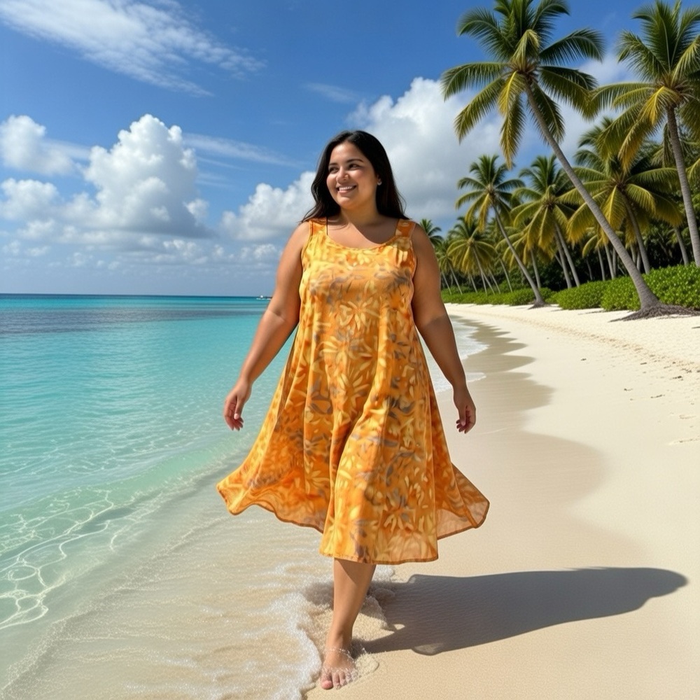 Handmade Tropical Earth Tones Island Wear 100% Rayon Sleeveless Midi Dress